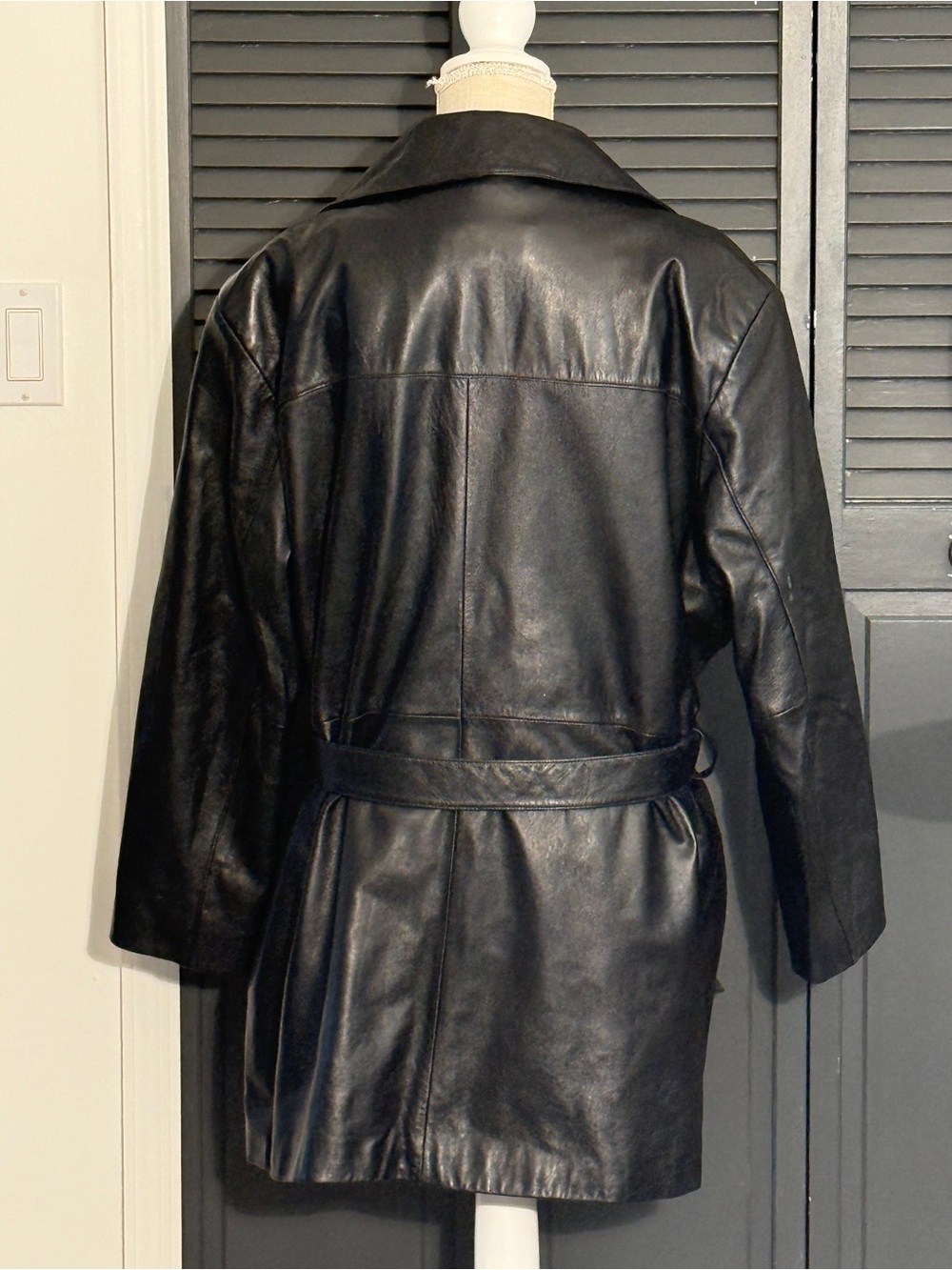 Vintage Wilsons Leather Pelle Studio Black Leather Belted Trench Coat Jacket 2X - Picture 5 of 14